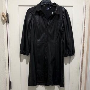 NWT GAP Women's Black Faux Leather Button Down Dress